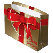 Gift Bag - Red Bow en lint op goud Large Cadeautasje (Achterkant Gekanteld)