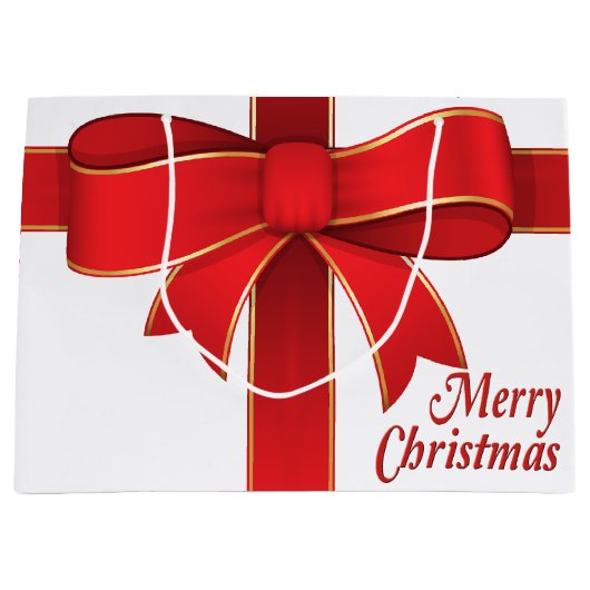 Gift Bag - Red Bow & Ribbon op wit Large Cadeautasje (Voorkant)