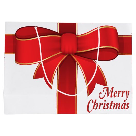 Gift Bag - Red Bow & Ribbon op wit Large Cadeautasje (Achterkant)