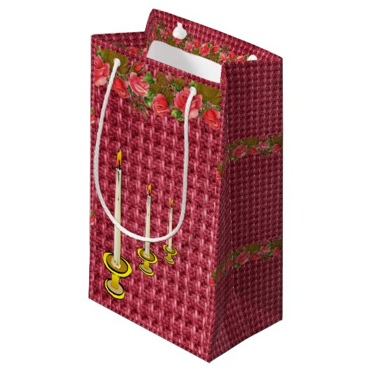 Gift Bag Red Floral Candles Klein Cadeauzakje (Voorkant Gekanteld)