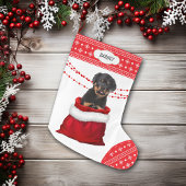 Gift Bag Rottweiler Puppy Dog Snowflake Border Grote Kerstsok