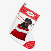 Gift Bag Rottweiler Puppy Dog Snowflake Border Grote Kerstsok (Voorkant (Hangend))