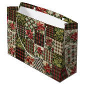 Gift Bag Rustic Christmas Plaid Patchwork Rood Groot Cadeauzakje (Achterkant Gekanteld)