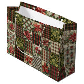 Gift Bag Rustic Christmas Plaid Patchwork Rood Groot Cadeauzakje (Voorkant Gekanteld)