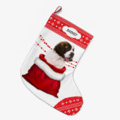 Gift Bag Saint Bernard Puppy Dog Snowflake Border Grote Kerstsok (Voorkant (Hangend))