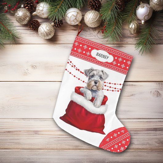 Gift Bag Schnauzer Terrier Puppy Snowflake Border Grote Kerstsok