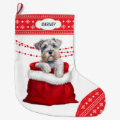 Gift Bag Schnauzer Terrier Puppy Snowflake Border Grote Kerstsok (Voorkant)
