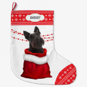 Gift Bag Scottish Terrier Dog Snowflake Border Grote Kerstsok (Voorkant)