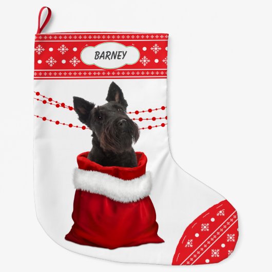 Gift Bag Scottish Terrier Dog Snowflake Border Grote Kerstsok (Voorkant)