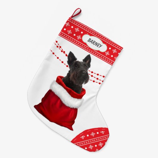 Gift Bag Scottish Terrier Dog Snowflake Border Grote Kerstsok (Voorkant (Hangend))