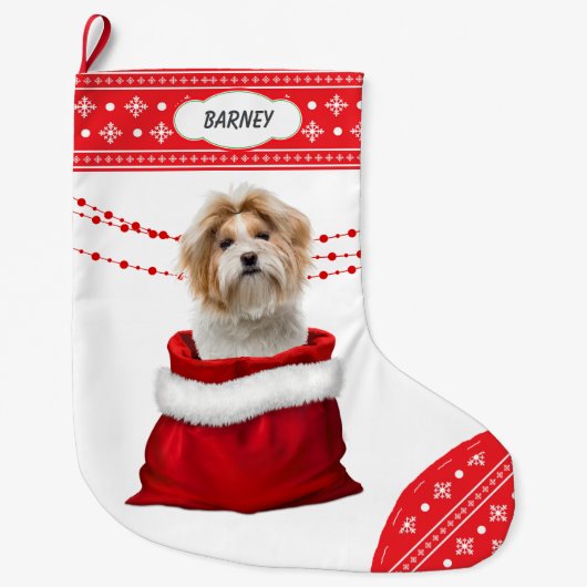 Gift Bag Shih Tzu Snowflake Border Grote Kerstsok (Voorkant)