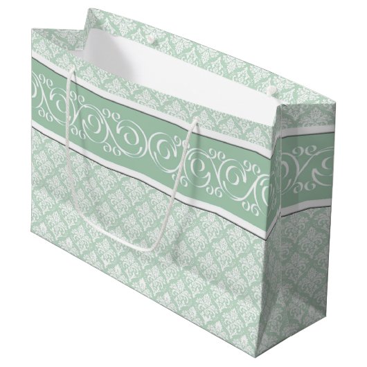 Gift Bag - Soft Jade Damask Groot Cadeauzakje (Voorkant Gekanteld)
