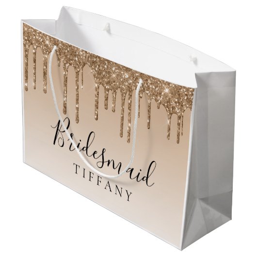 Gift Bag - Tan Gold Glitter Drip Bridesmaid Groot Cadeauzakje (Achterkant Gekanteld)
