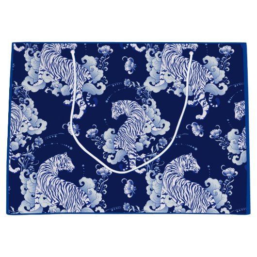 GIFT BAG-TIGERS IN CLOUDS IN BLAUW GROOT CADEAUZAKJE (Voorkant)