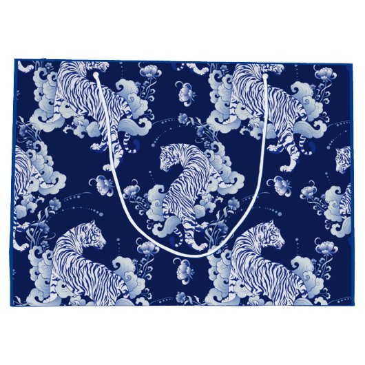 GIFT BAG-TIGERS IN CLOUDS IN BLAUW GROOT CADEAUZAKJE (Achterkant)