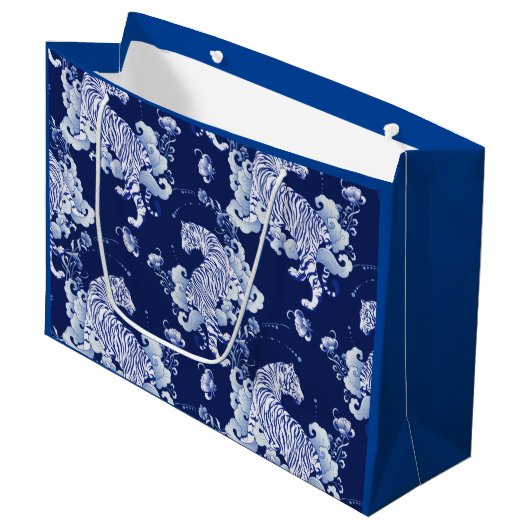 GIFT BAG-TIGERS IN CLOUDS IN BLAUW GROOT CADEAUZAKJE (Voorkant Gekanteld)