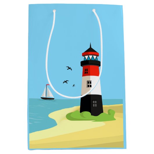 Gift Bag van de Scène van de vuurtoren Medium Cadeauzakje (Voorkant)