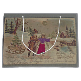 Gift Bag VINTAGE CHRISTMAS SCENE Groot Cadeauzakje