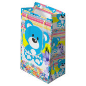 Gift Bag Yellow en Blue Teddy Bear Stripe Klein Cadeauzakje (Voorkant Gekanteld)
