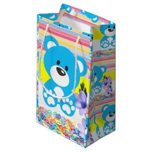 Gift Bag Yellow en Blue Teddy Bear Stripe Klein Cadeauzakje