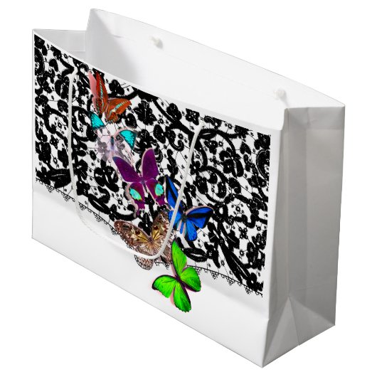 GIFT BAGS ANTIEK LACE EN BUTTERFLIES GROOT CADEAUZAKJE (Voorkant Gekanteld)