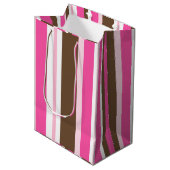 Gift Bags Brown & Pink Stripe  Medium Cadeauzakje (Voorkant Gekanteld)