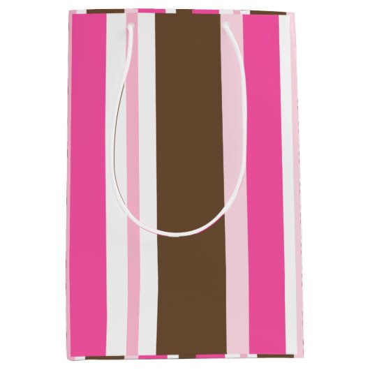 Gift Bags Brown & Pink Stripe  Medium Cadeauzakje (Voorkant)