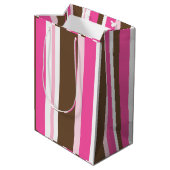 Gift Bags Brown & Pink Stripe Medium Cadeauzakje (Achterkant Gekanteld)