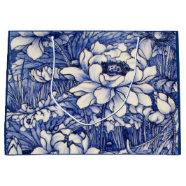 GIFT BAGS JAPANESE FLORAL PRINT IN BLUE GROOT CADEAUZAKJE