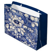 GIFT BAGS JAPANESE FLORAL PRINT IN BLUE GROOT CADEAUZAKJE (Achterkant Gekanteld)