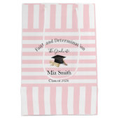 Gift Bags Pink White Stripe Graduation 2026 Medium Cadeauzakje (Achterkant)