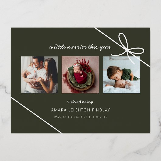 Gift Bow Nieuwe Baby Foto Vakantie Aankondiging Ge (Achterkant)