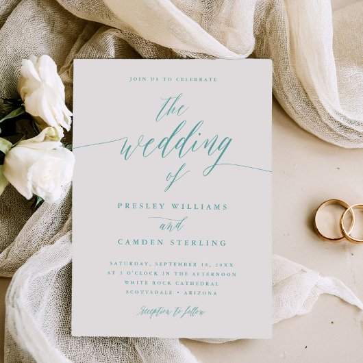 Gift Box Blue Wedding Calligraphy Invitation Kaart