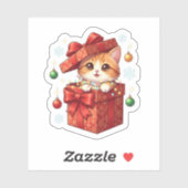Gift Box Surprise Cute Cat Popping Out Christmas  Sticker (Vel)