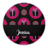 Gift boxes and snowflakes on black keramische knop (Voorkant)