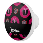 Gift boxes and snowflakes on black keramische knop (Rechts)