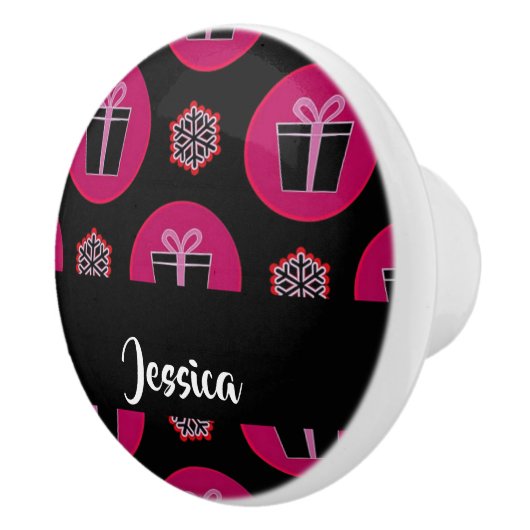 Gift boxes and snowflakes on black keramische knop (Rechts)