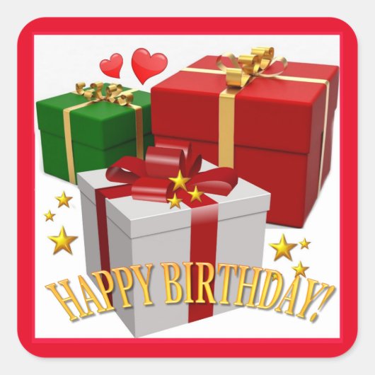 Gift Boxes en Hearts Happy Birthday Vierkante Sticker (Voorkant)