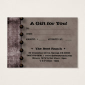 Gift Card Brown Denim Texas Star Visitekaartje (Achterkant)