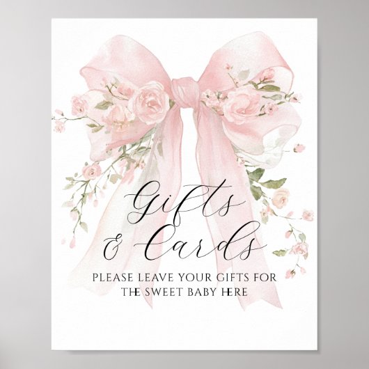 Gift & Card Floral Bow Flower Girl Baby Shower Poster (Voorkant)