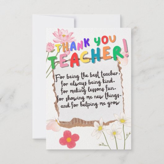 Gift card for teachers bedankkaart (Achterkant)