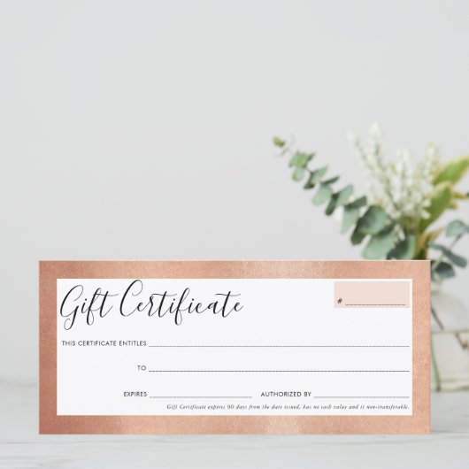 GIFT CERTIFICAAT betreffende elegant roos goudkleu (Staand voorkant)