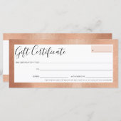 GIFT CERTIFICAAT betreffende elegant roos goudkleu (Voorkant / Achterkant)