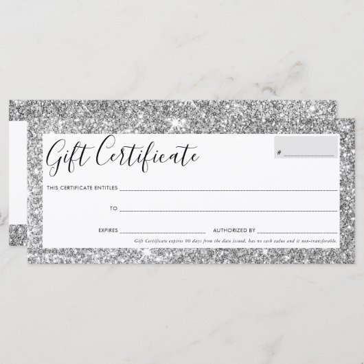 GIFT CERTIFICAAT elegant oogglas zilverglitter (Voorkant / Achterkant)