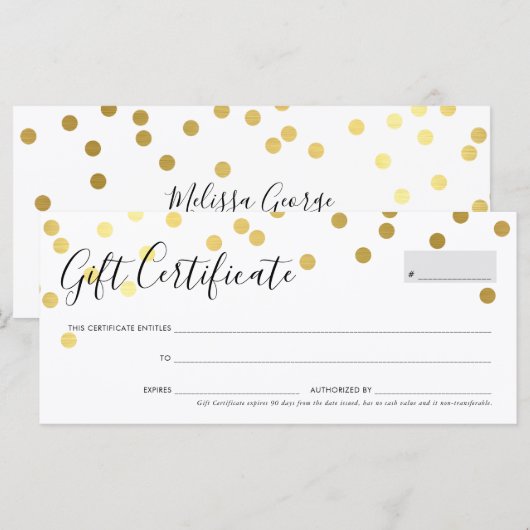 GIFT-CERTIFICAAT elegant schattig goud confetti sp (Voorkant / Achterkant)