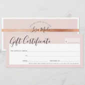 GIFT CERTIFICAAT elegante chique blush roze rose g Kaart (Voorkant / Achterkant)