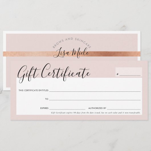 GIFT CERTIFICAAT elegante chique blush roze rose g Kaart (Voorkant / Achterkant)