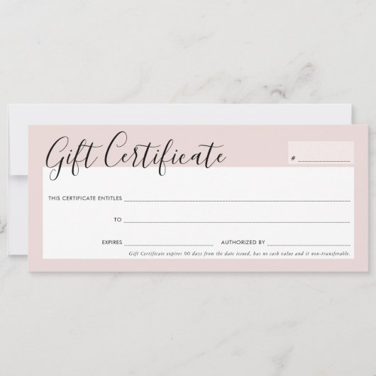 GIFT CERTIFICAAT elegante chique blush roze rose g Kaart (Voorkant)