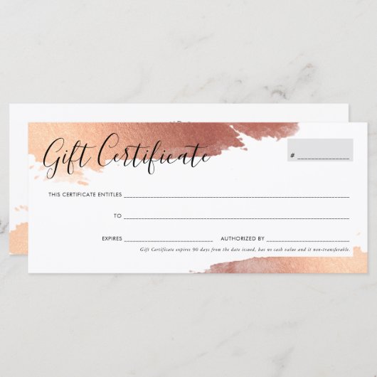 GIFT CERTIFICAAT  gelaagd roos goud (Voorkant / Achterkant)