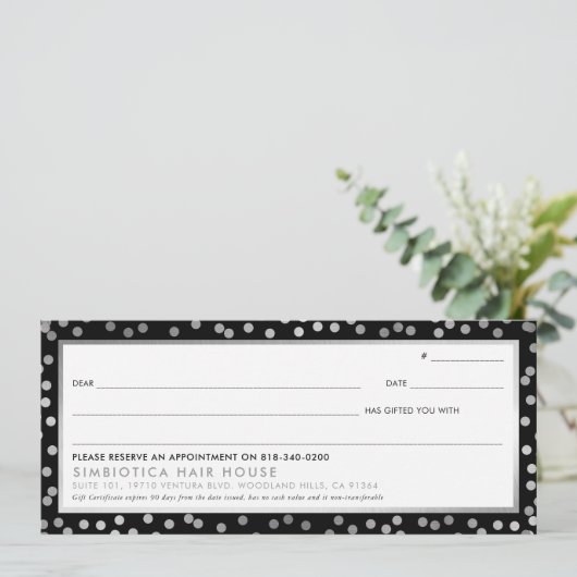 GIFT CERTIFICAAT glazuur confetti Silver stippen z (Staand voorkant)